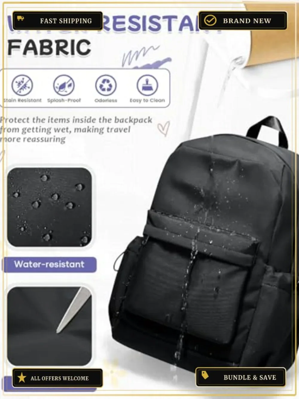 Small Black Backpack for School Teens Adults